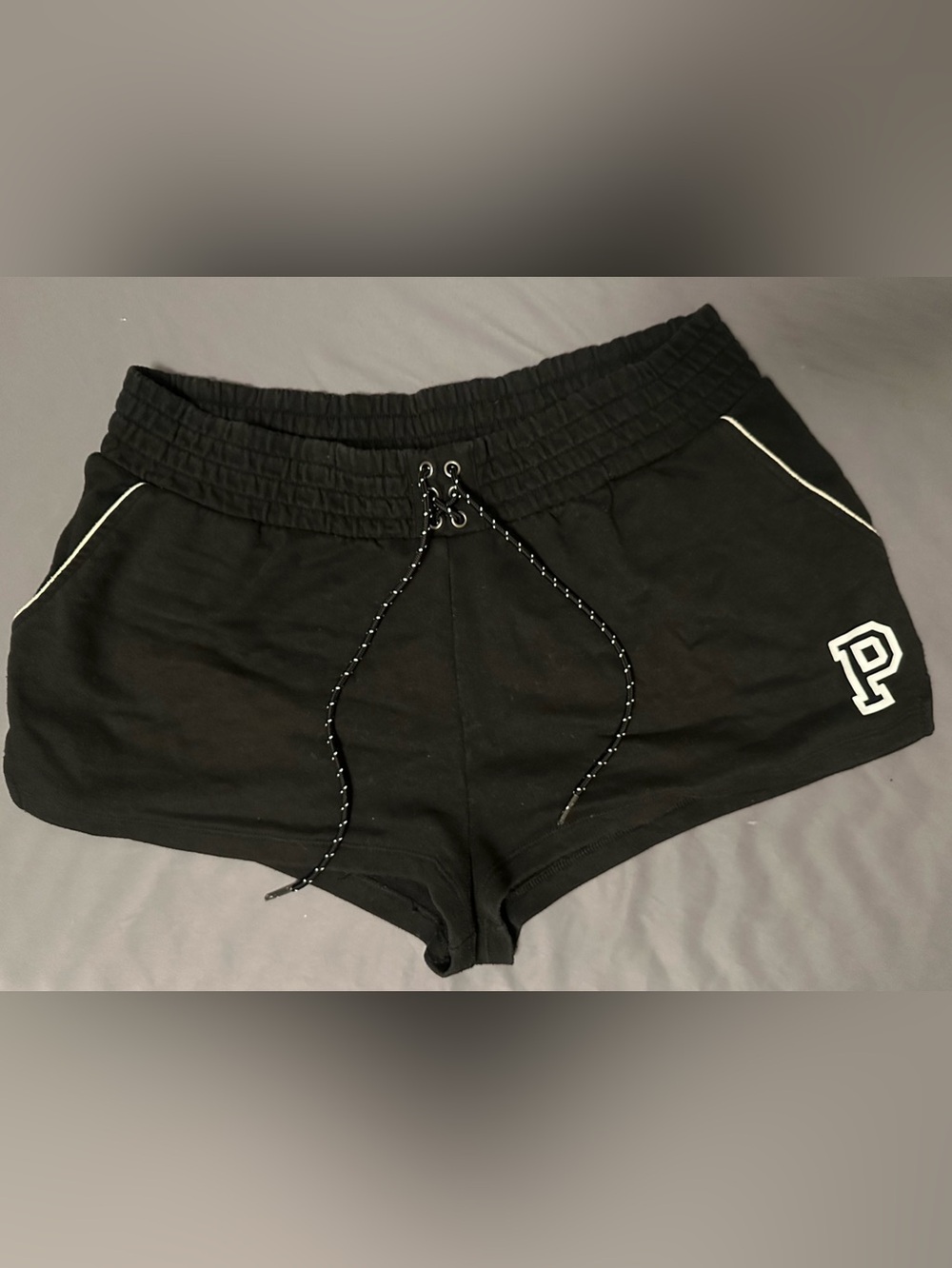 PINK Victoria's Secret Black Athletic Drawstring Shorts with White Trim